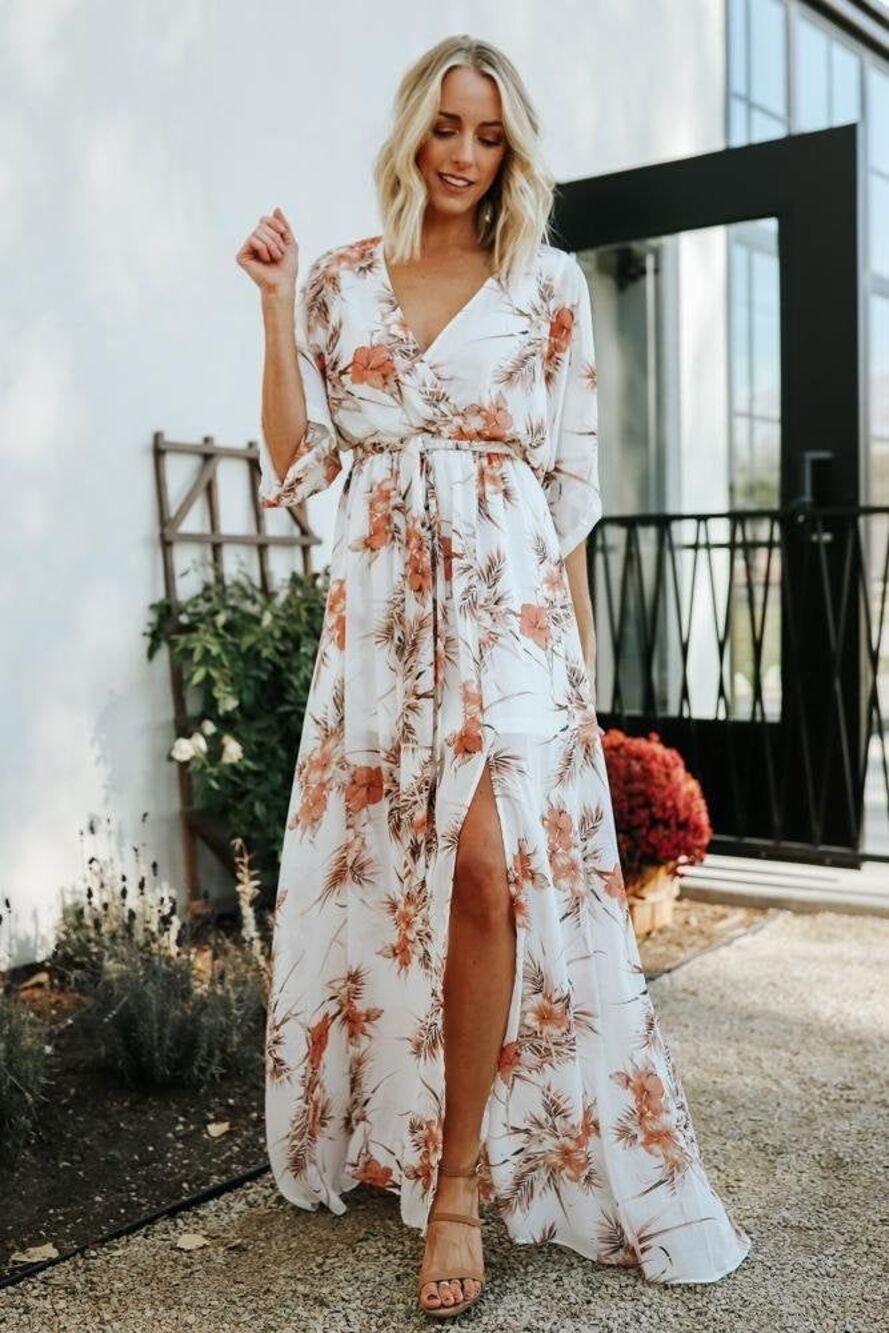 BALTIC BORN Kia Kimono Maxi Dress White Floral X Large